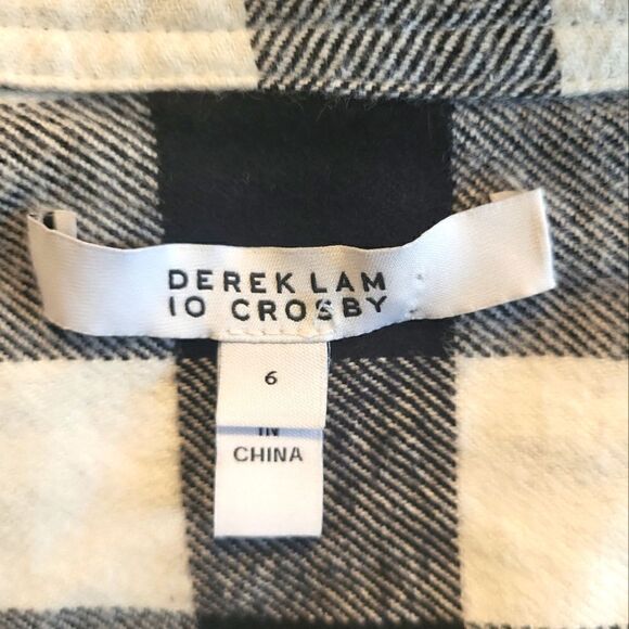 NEW Derek Lam 10 Crosby Black/White Buffalo Plaid Collarless Shirt sz.6 ret $325 - Picture 8 of 9